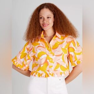 Kate Spade Peaches Cropped Linen Ruffle Top